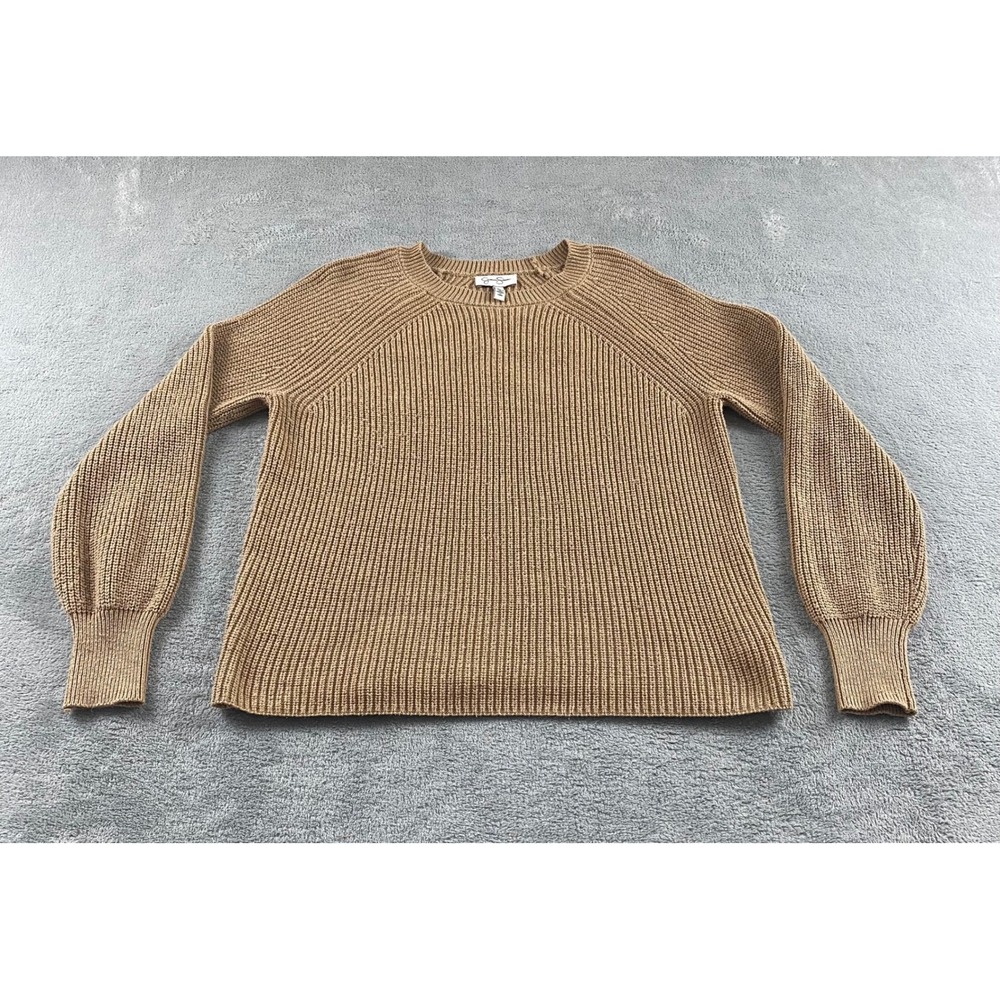 Jessica Simpson Womens Ribbed Knit Raglan Sweater Camel Tan Crew Neck‎ Medium